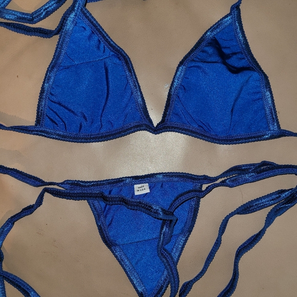 Handmade Metallic Blue & Silver Y-String Bikini - Picture 5 of 8